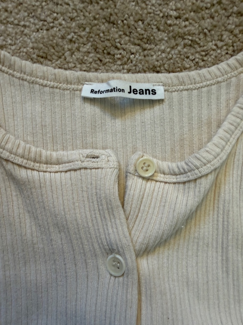 Reformation Ribbed Button-Front Knit Top — Cream - Picture 6 of 8